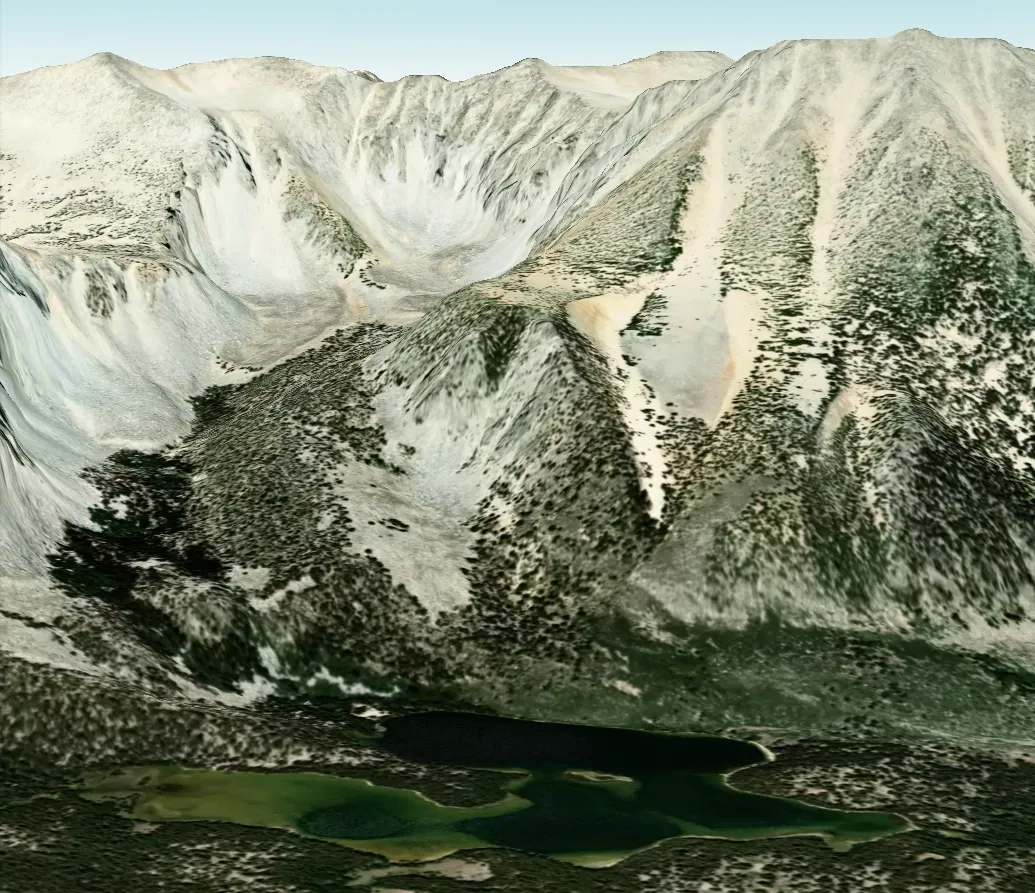 3D satellite view of Davis Lake
