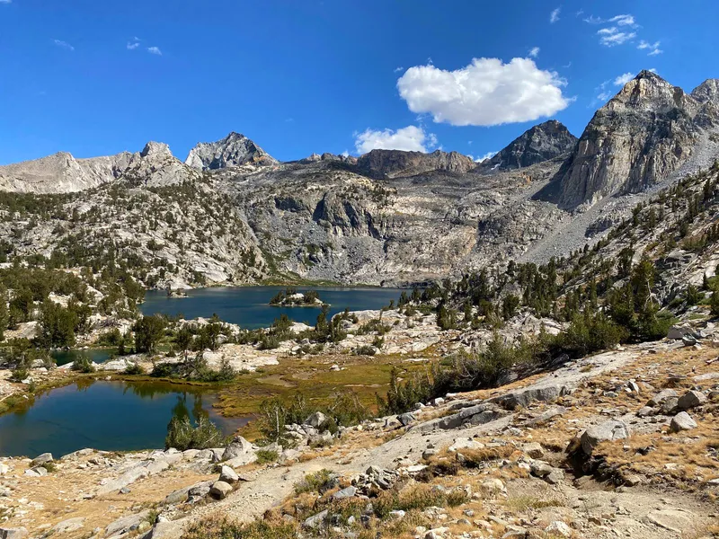 Upper Rae (with island), Middle Rae, and Lower Rae lake (bottom left).